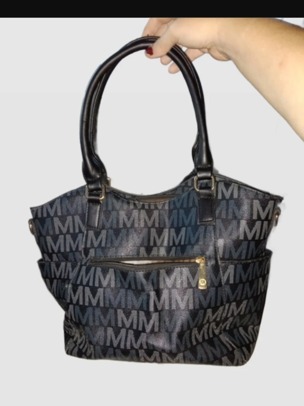 Monogram MM Black Tote Bag with Gold-Tone Accents